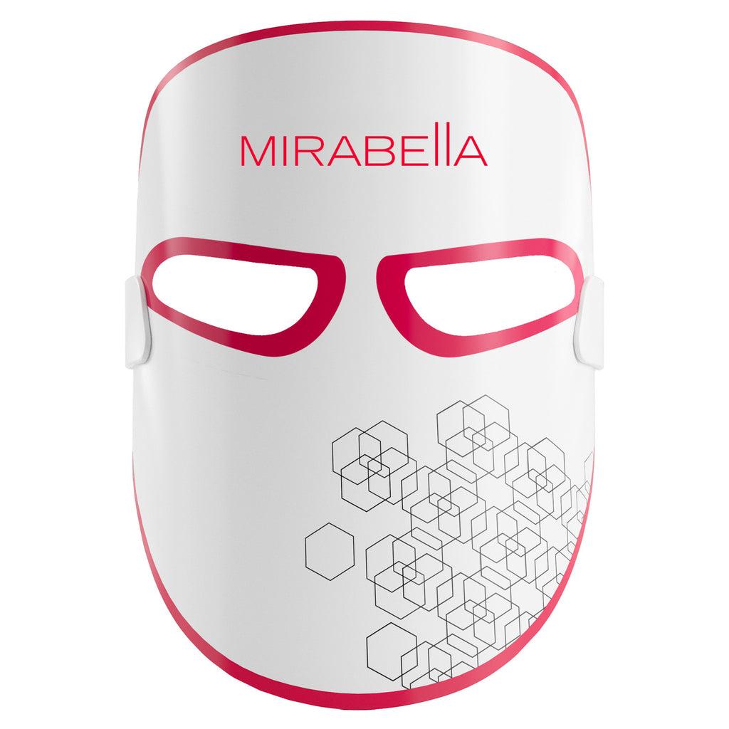 Close-up of an at-home red light therapy device being used on face, demonstrating ease of personal skincare application
