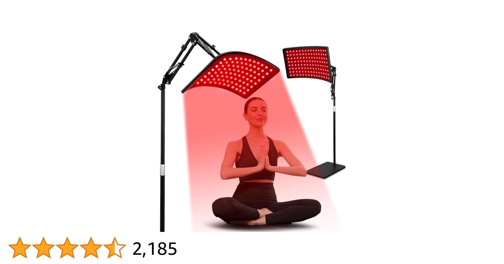 A woman using a Glow Pulse light therapy device during her morning routine, looking calm and focused.